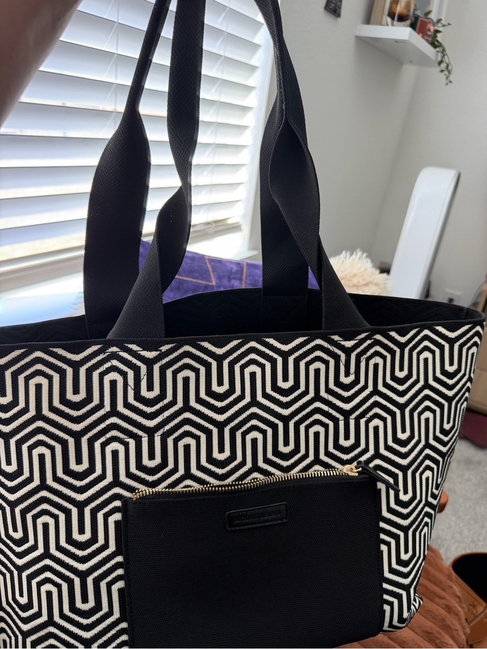 ANTONIO MELANI Black and White Geometric Tote Canvas material